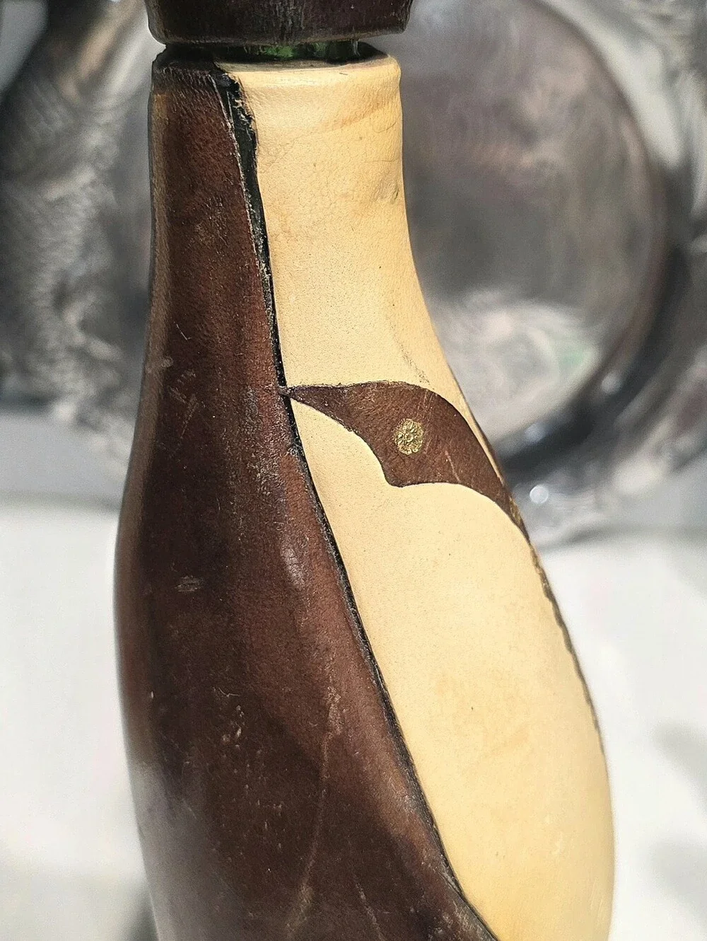 1960's Chianti Leather Coated Penguin Bottle Decanter Made In Italy One Of One